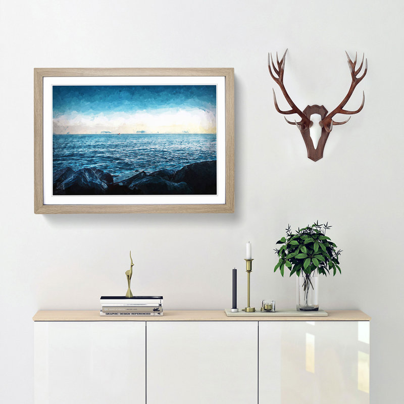 A Boat in the Distance in Abstract - Picture Frame Graphic Art Print, 27cm H x 36cm W x 2cm D, Oak Framed