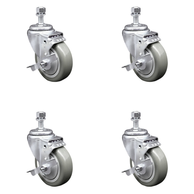 Ensemble de roulettes à tige filetée en polyuréthane de 4 po et ½ pouce, Gris