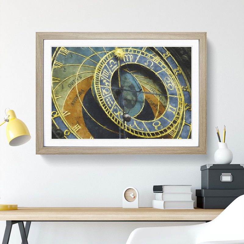 Astronomical Clock in Prague - Picture Frame Painting, Oak Framed, 27cm H x 36cm W x 2cm D
