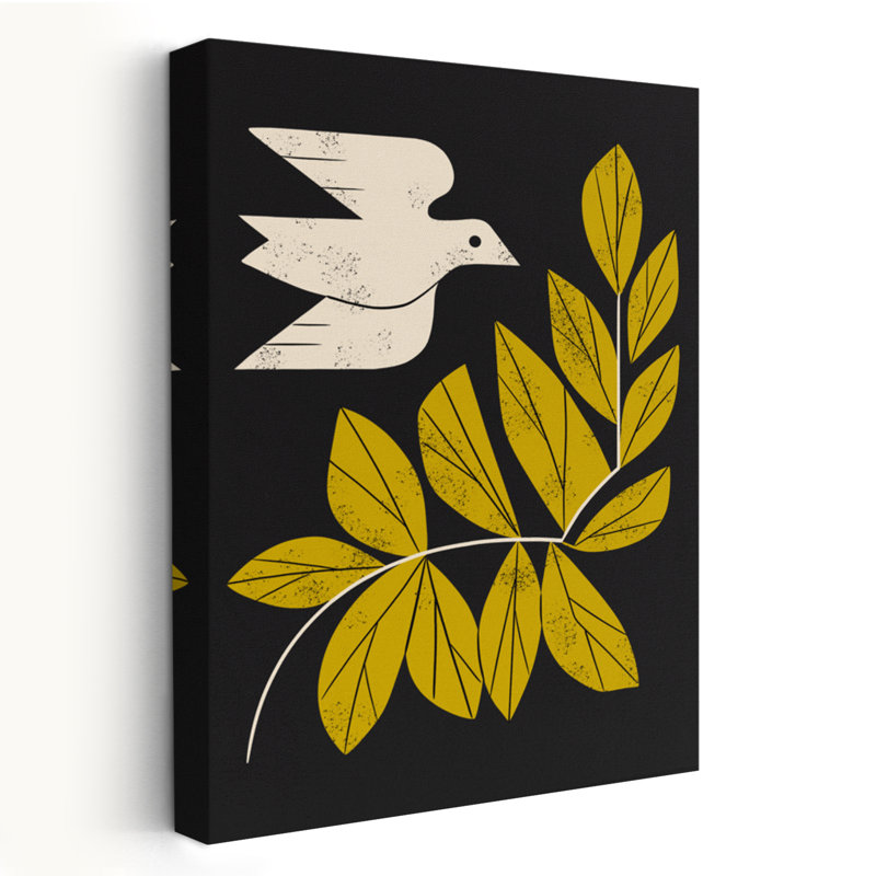 Colombe et branche - art floral, nature morte, animaux, oiseaux, H 24 po x l 16 po