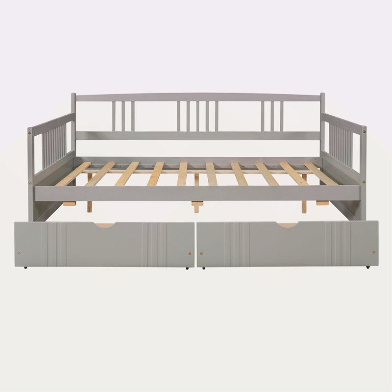 Lit de jour en bois avec deux tiroirs, Lit double, Gris