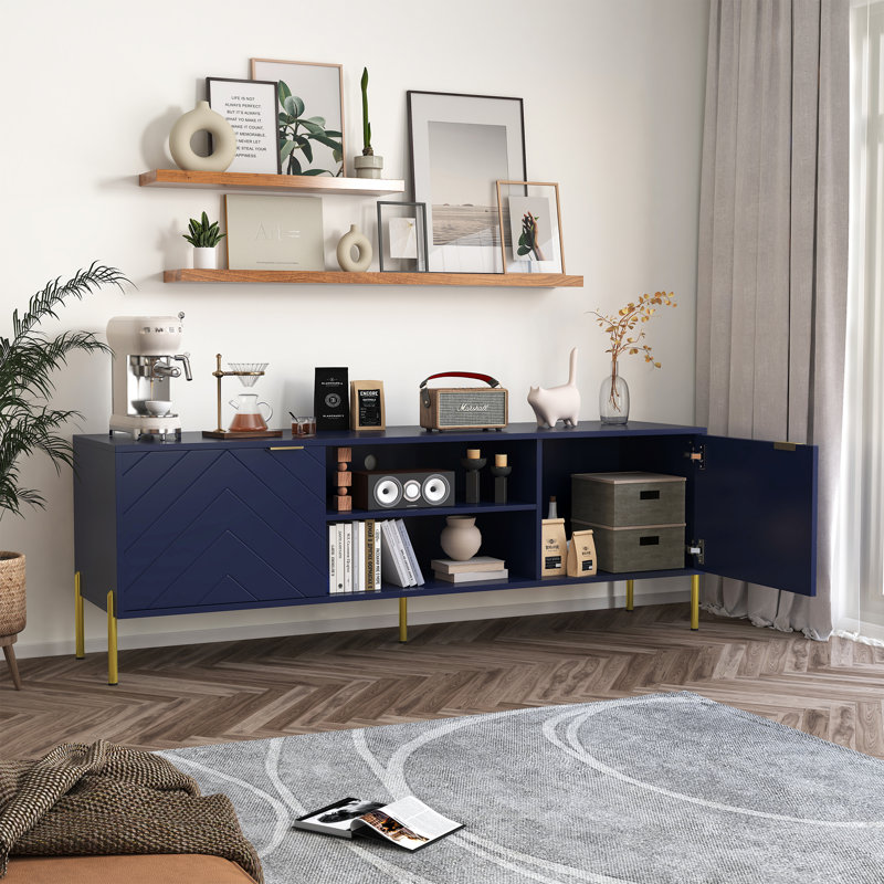 Meuble télé multifonctionnel unique avec lumière DEL, Bleu