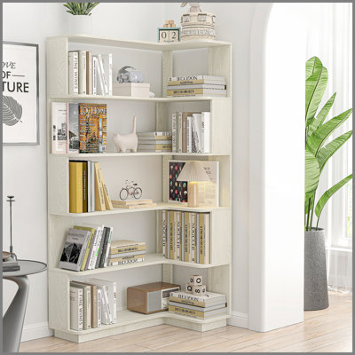 90cm (35.43") extended size Freestanding Corner Bookshelf For Living Room, Bedroom, home office, Wooden Bookcase with anti-drop panel and anti tipping device, Open storage Display cabinet 5 colors