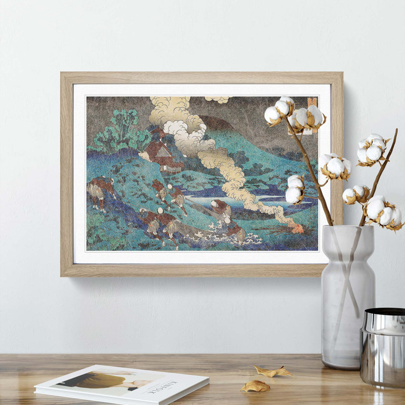 The Fishermen by Katsushika Hokusai - Framed Print, 27cm H x 36cm W x 2cm D, Oak Framed