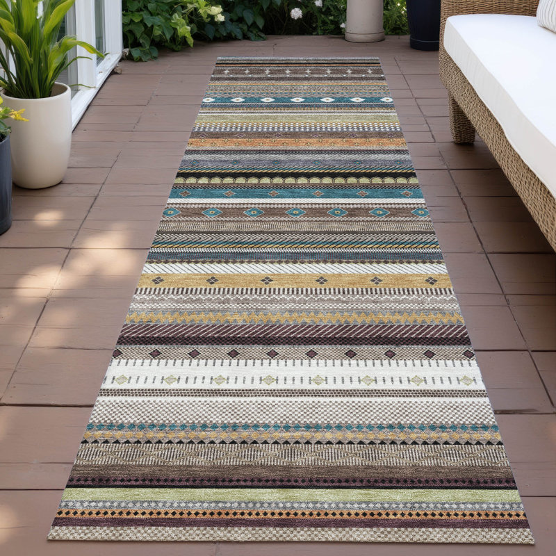 Tapis rayé intérieur / extérieur lavable à la machine Husby ACN2218, Tapis de couloir 2 pi 3 po x 7 pi 6 po