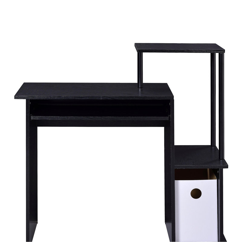 Bureau d'ordinateur noir avec plateau à clavier et tablettes ouvertes, Noir / Noir