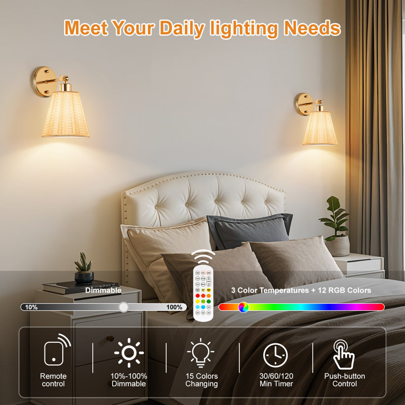RGB Rechargeable Wall Sconces With Remote Control Dimmable Wireless Lights