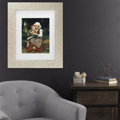 Framed Wall Art - William Adolphe Bouguereau ‘Breton Brother and Sister’ Wall Decor with Matted Frame - Living Room, Kitchen, and Bathroom Art  - 11x14