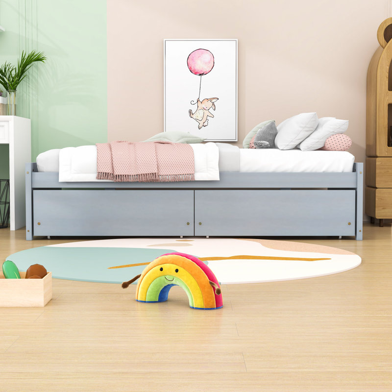 Lit plateforme simple avec rangement, Gris