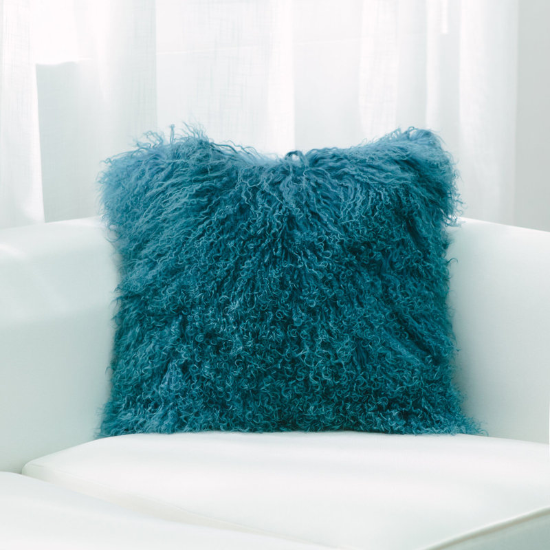 Housse et insert de coussin carré Mongolian, Sarcelle, Polyester/Polyfill, H 18 po x l 18 po x P 3 po