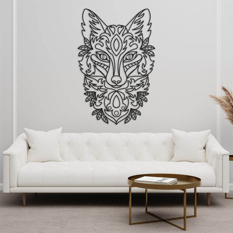 Art mural abstrait avec des loups - ACM, H 46 po x l 30,7 po x P 0,25 po, Blanc