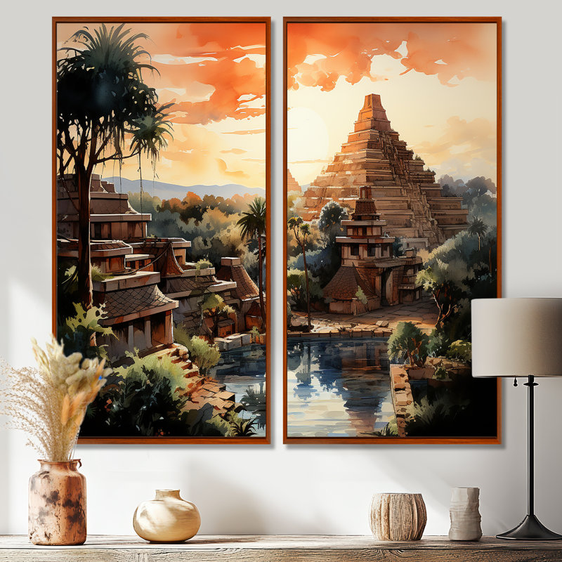 «Teotihuacan Sunrise Impressionism II» par Mexico, art mural traditionnel, 40" H x 40" W, Brown