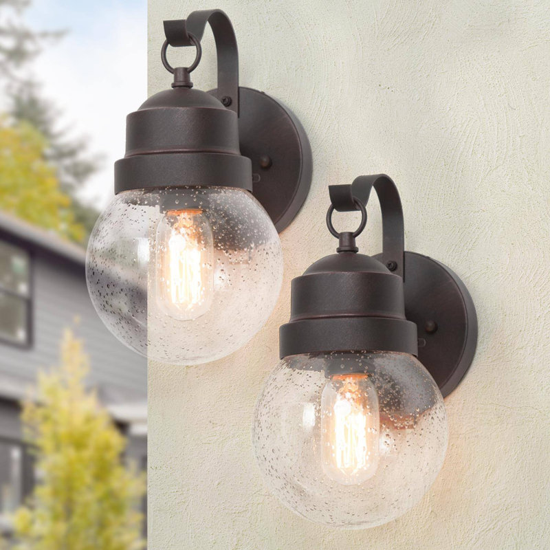 2 Bulbs Seeded Glass Outdoor Wall Sconce (Set Of 2), 11" H x 6'' W x 7'' D