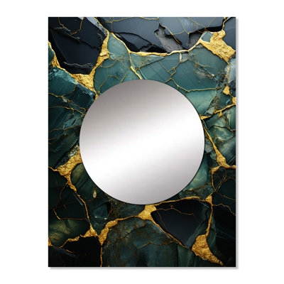 Peytonmarie Green and gold Abstract marble stone melodies II - Marble Wall Mirror, Modern Decorative Mirror, Printed Metal Art