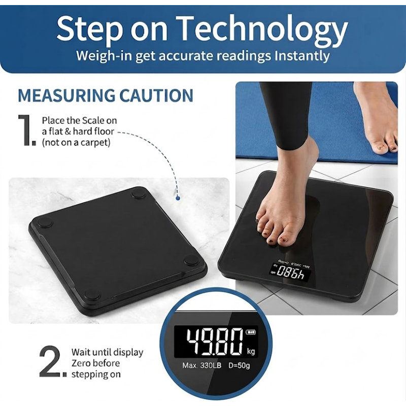 Square Digital Bathroom Scale - Black, Black