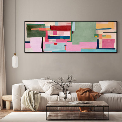 Color Block Abstract Geometric Pattern Illustrations Extra Large Framed Wall Art Print Decor (Frame Assembly Required)