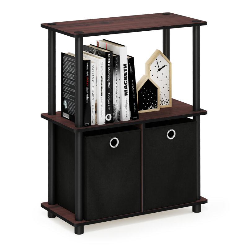 Johns 29.7'' H x 23.6'' W Plastic Etagere Bookcase with Bins, Dark Cherry / Black