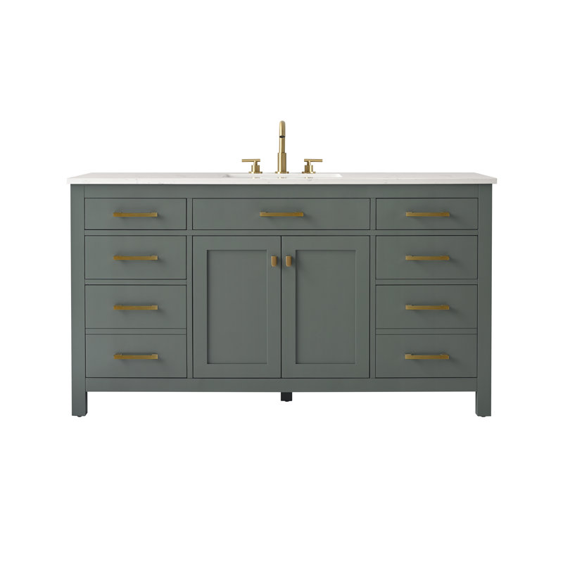 Trevor 60" W Single Vanity, Vintage Green/Brushed Gold
