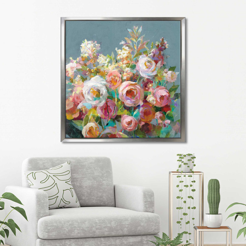 Joy of the Garden Square II - Peinture, Cadre flottant argent, H 31,5 po x l 31,5 po x P 2 po