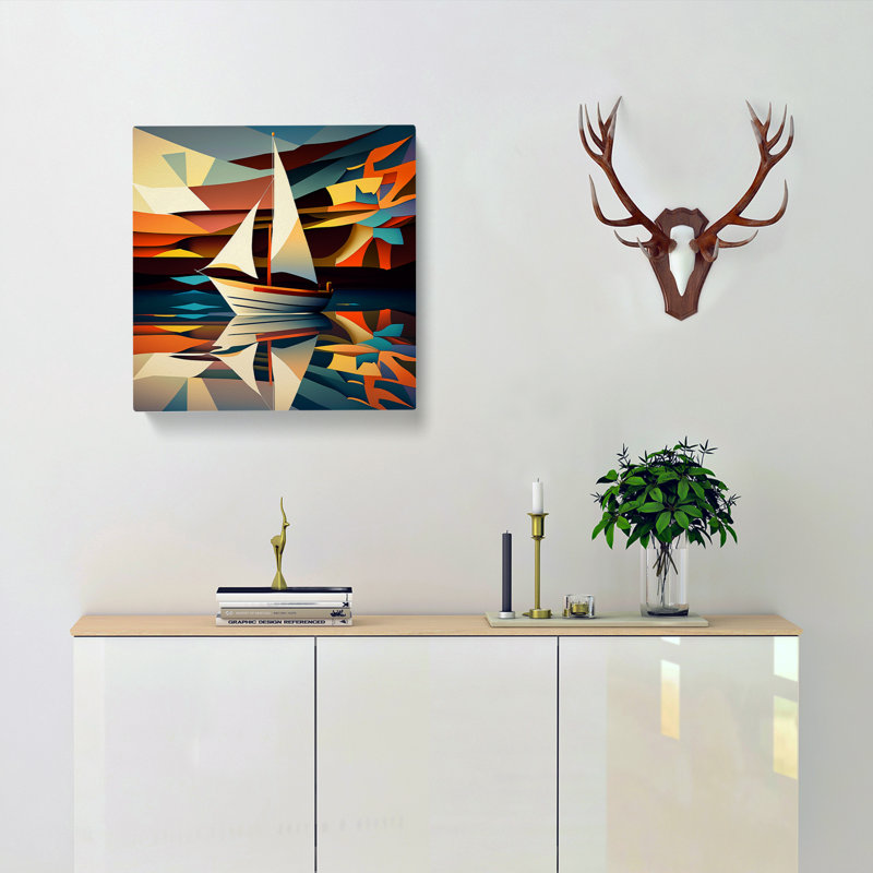 Boat On A Lake Cubism - Wrapped Canvas - Framed Print, 35cm H x 35cm W x 3cm D