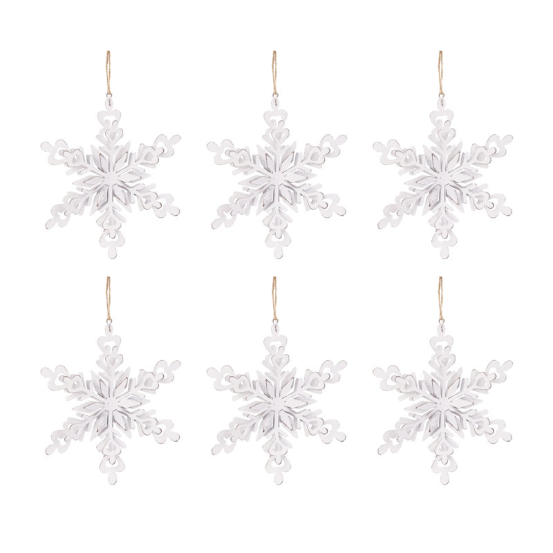 Cintre de 6,3 po x 1,8 po x 6,7 po en forme de flocon de neige en forme de boule suspendue décorative pour décorations de fêtes, lot de 6