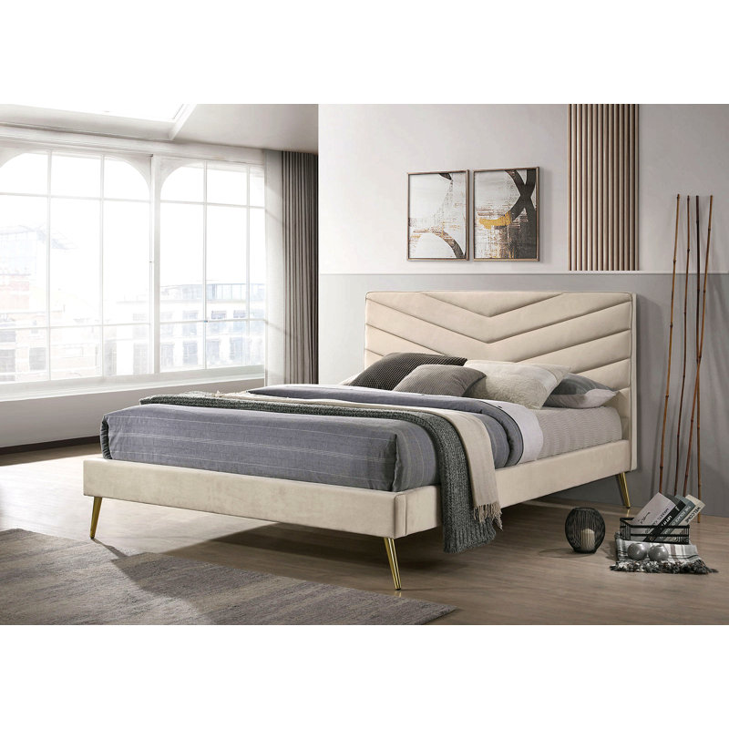 Mobilier de chambre à coucher capitonné Mid-Century, Grand lit