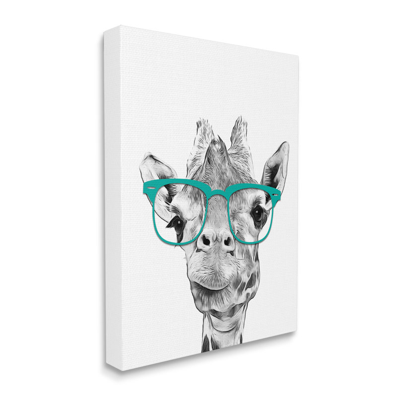 "Au-556", impression sur toile, "Girafe amusante dans des verres" sur toile par Annalisa Latella