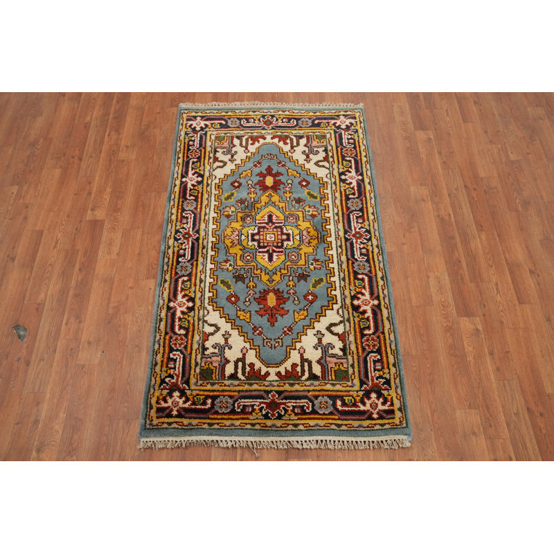Tapis indien géométrique bleu clair clair 3 x 5