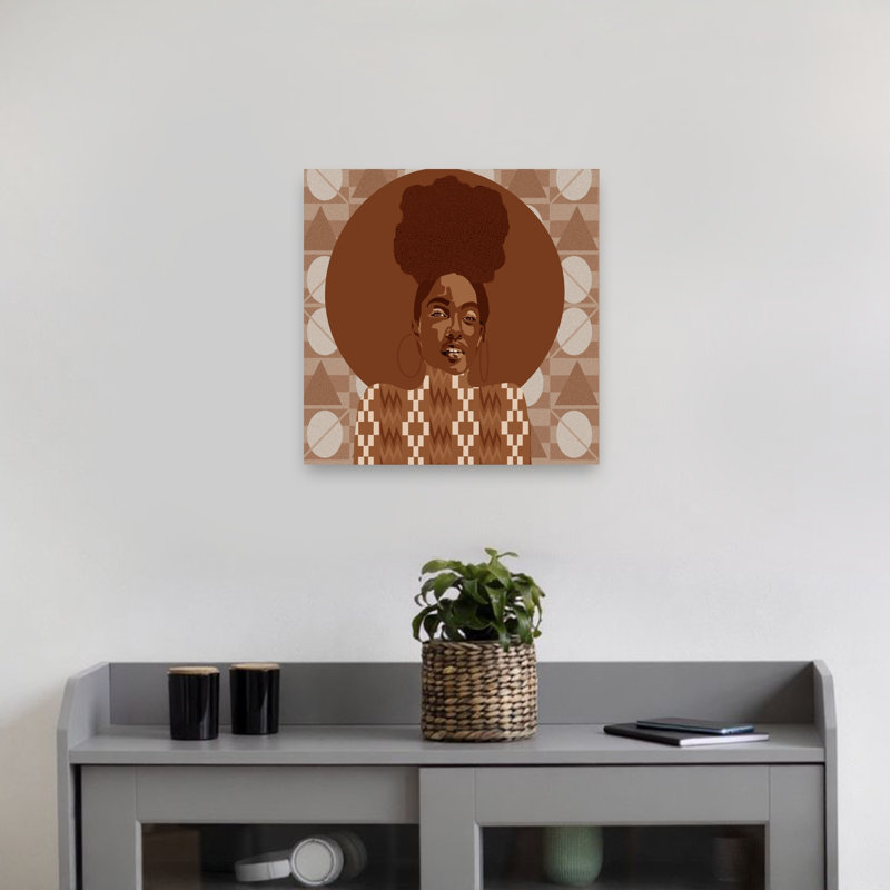 Art contemporain confiant, femme afro, 18" H x 18" W