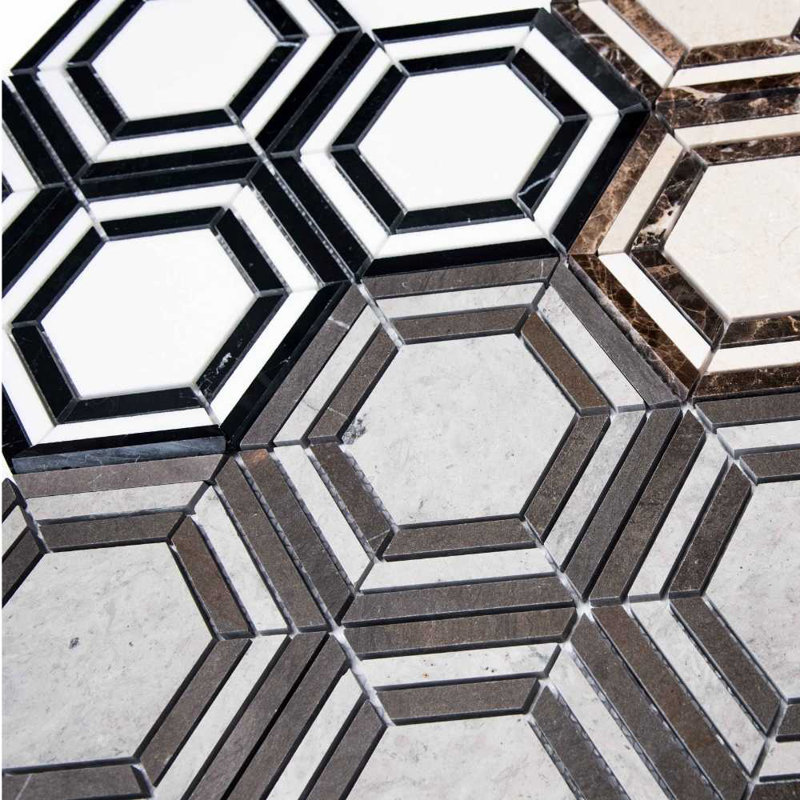 Santorini 12" x 12" Hexagon Marble Mosaic Wall & Floor Tile, Brown