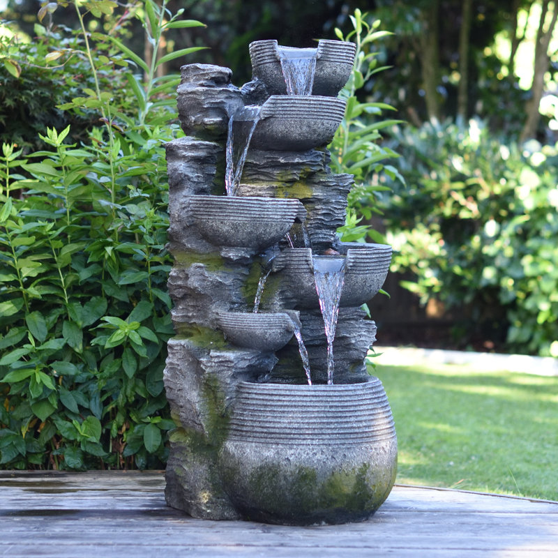 Gravers Hand Crafted Weather Resistant Outdoor Fountain Waterfall Fountain with Light