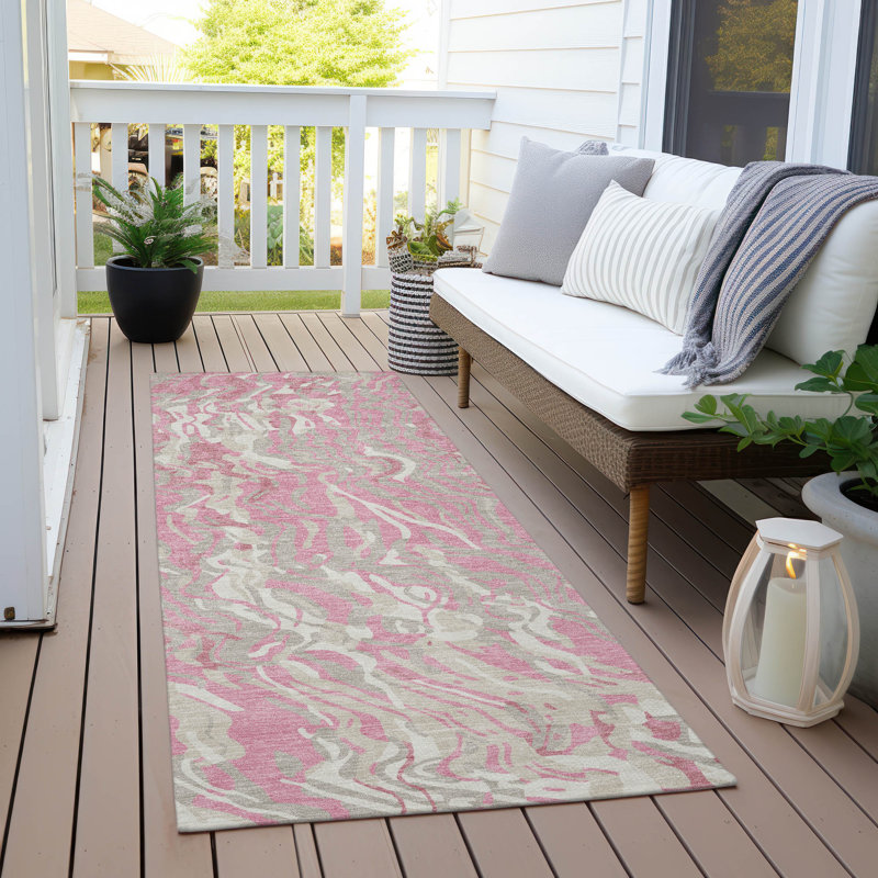 Saphara Pink Washable Indoor-Outdoor Rug - , 2'3" x 7'6"