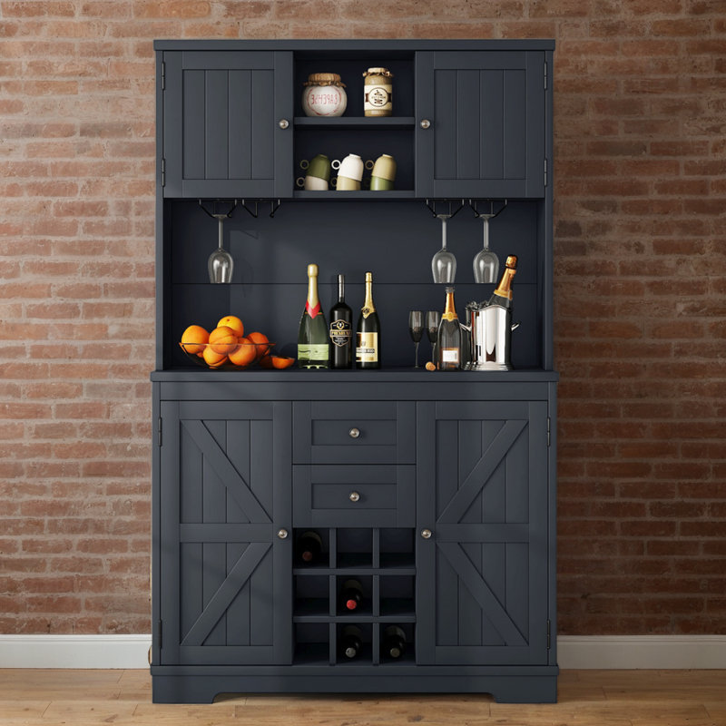 Buffet Cabinet With Wine Glass Rack,Bar Cabinet,Wine Cabinet, Dark Blue