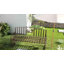 Banc d'extérieur en métal de 143 cm de large, banc de bienvenue pour porche, banc de jardin avec table rabattable et accoudoirs en forme de roue de chariot-76481828