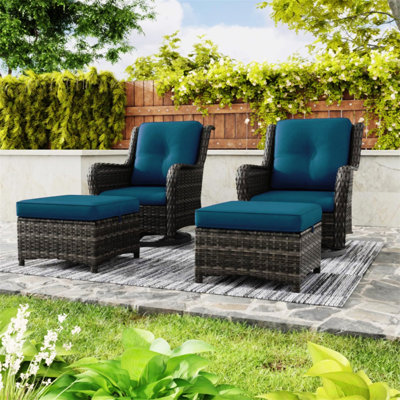 Wicker Patio Furniture Set - 5 Piece Rattan Outdoor Sectional Conversation Sets With 2 Swivel Rocking Chairs