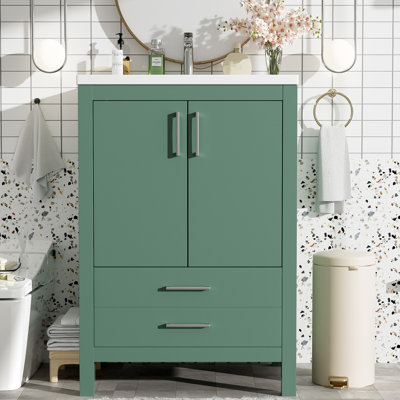 24" Bathroom Vanity - Modern Ceramic Sink Cabinet With To Electrical And Magnetic Interference Freestanding Impact- Frame