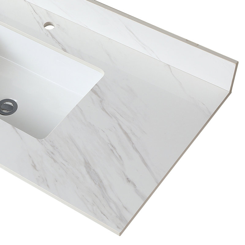 43 Inch White Marble Vanity Top with Ceramic Sink