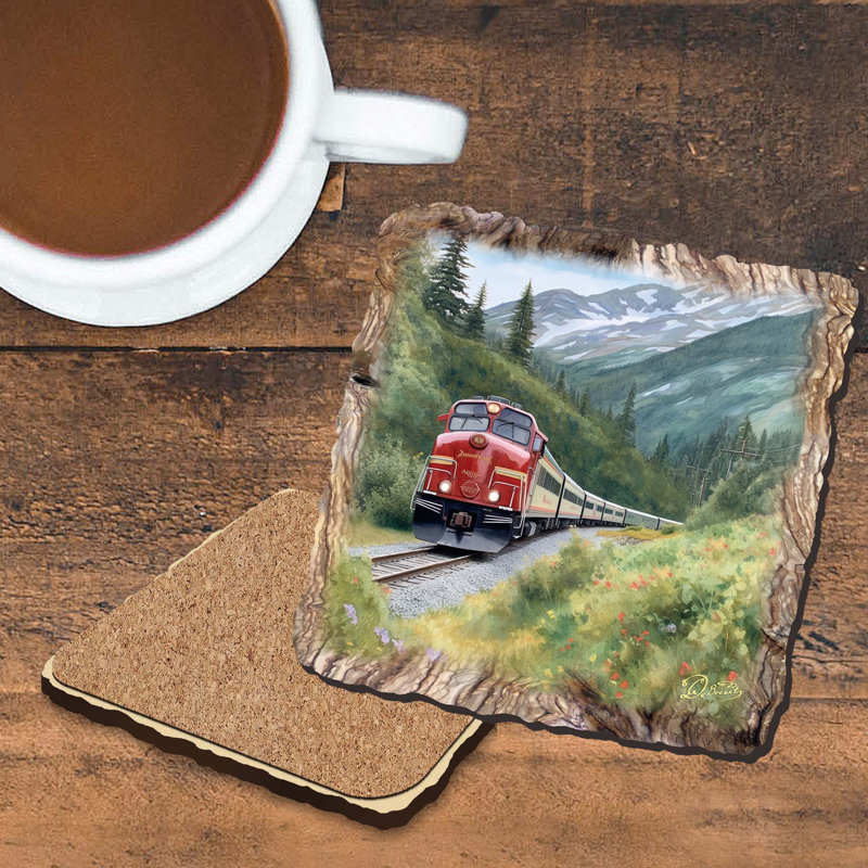 Train Wooden Cork Coasters Gift Set