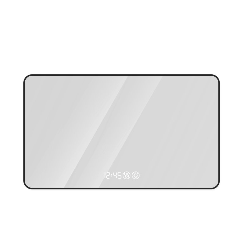 Miroir 48 po x 32 po pour salle de bain - Affichage de l'heure, variations tricolores, désembuage, verre haut, réglages de la température murale en aluminium, incassable