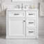 Meuble-lavabo autoportant blanc à un lavabo de 91 cm (36 po), avec comptoir en céramique et porte d'armoire à fermeture amortie.-1923477869