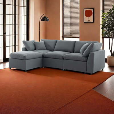 Down Filled Upholstery Convertible Sectional Sofa, L Shaped Couch With Reversible Chaise