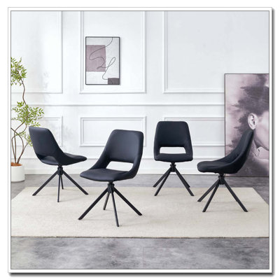 Faux Leather Swivel Dining Room Chair, Metal Kitchen Chairs With Goldmesh Scratch-Resistant Leather And High Back
