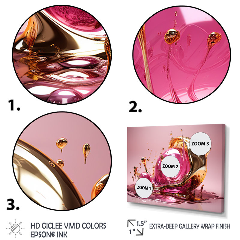 Art liquide avec effervescence glam or rose, Cadre flottant noir, H 12 po x l 20 po x P 1 po