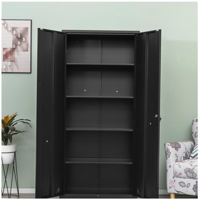 High Storage Cabinet with 2 Doors and 4 Partitions to Separate 5 Storage Spaces, Home/ Office Design