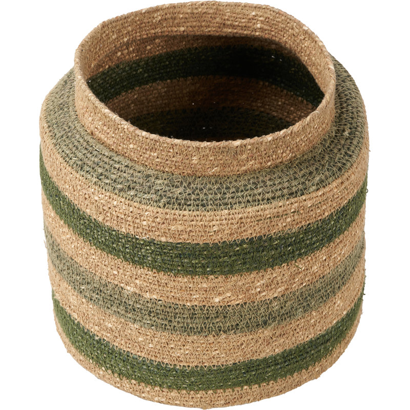 Seagrass Natural Stripe Round Basket, Brown/Green