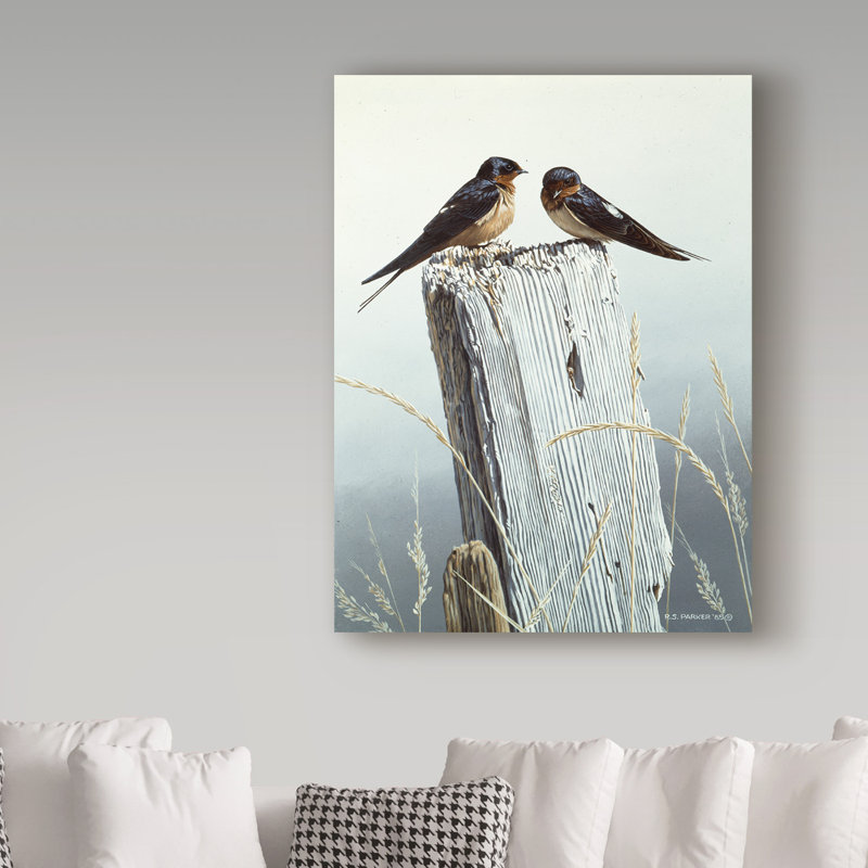 «Barn Swallows On Fence Post», reproduction d'art graphique sur toile tendue Etelca, H 19 po x l 14 po x P 2 po