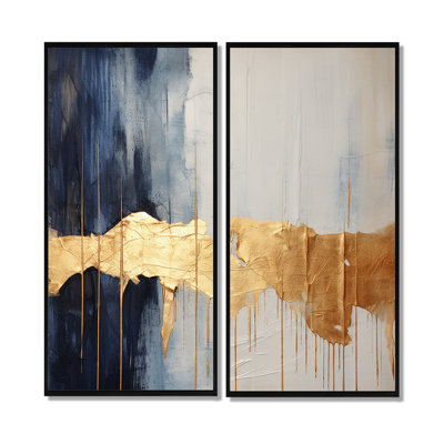 Waves Of Joy Minimal Nova Blue And Gold I - Abstract Painting Wall Art