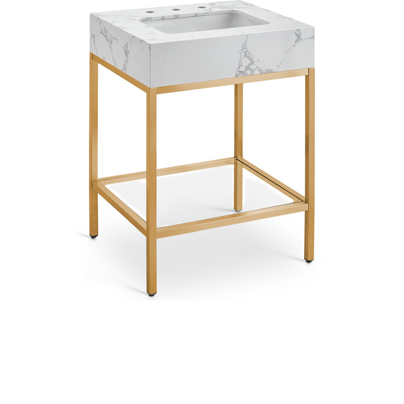 Meuble-lavabo simple 24 po Marmo, Laiton brossé, Blanc