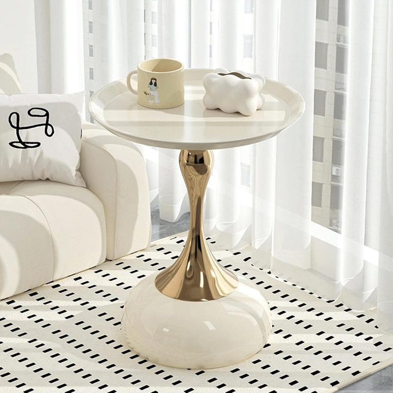 Table d'appoint moderne - avec un design de sablier unique, idéale pour les salons, les cafés, les salles à manger, les chambres et l'extérieur - une décoration à la mode (1, blanc cassé)