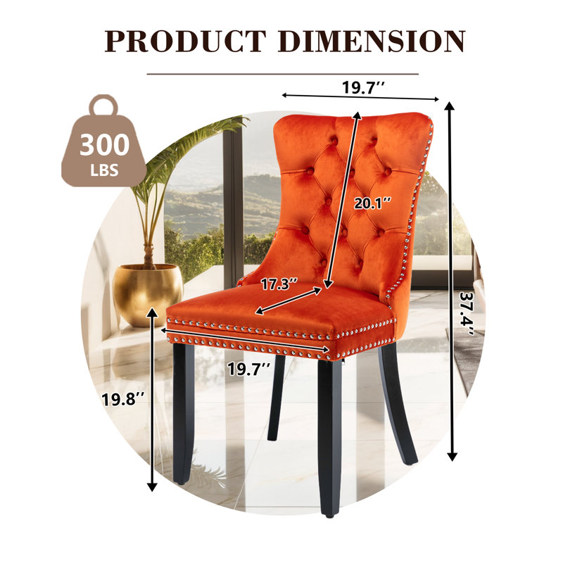 Modern Velvet Wingback Tufted Solid Wood Upholstered Dining Chairs,Orange, Orange, Black